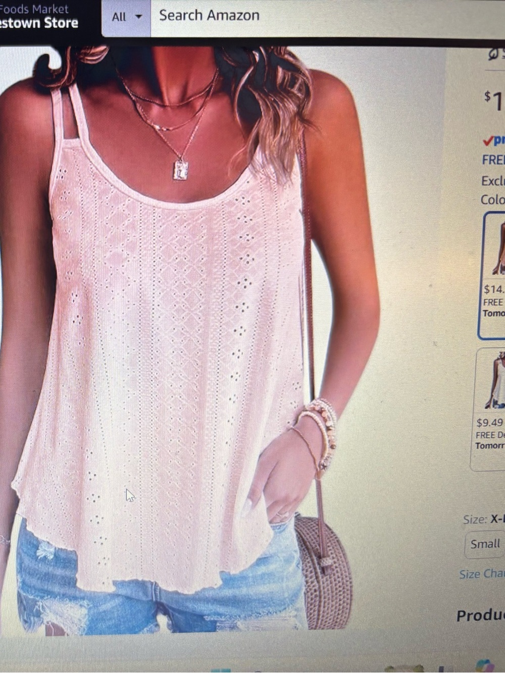 Light Pink Eyelet Tank Top - Women's Spaghetti Strap Cami